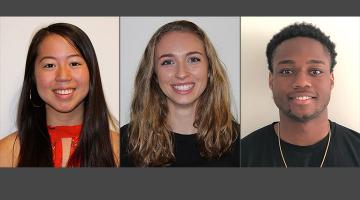 Left to right: Michelle Bai '20 (economics and political science), Frances Parker-Hale '20 (political science), and Nwanacho Nwana '20 (political science and management science.)Photos courtesy of Department of Political Science.