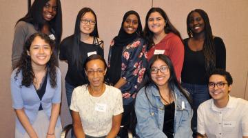 Former LEAH Knox scholars pose with Lynn Porter (front row, second from left).Photo: Mandana Sassanfar