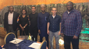 Empowering the Teachers fellows meet in Abuja, Nigeria, early January 2020. Left to right: Olusoji "Soji" Ilori, Yoav Danenberg, Muhammad Buhari, Victor Odumuyiwa, Chollette Olisah, and Tayo Akinwande.